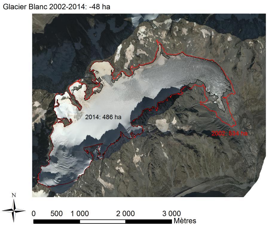 Glacier Blanc 2002-2014 - variation surface - photo aerienne - analyse E-Thibert-IRSTEA Glacier Blanc 2002-2014 - variation surface - photo aerienne - analyse E-Thibert-IRSTEA