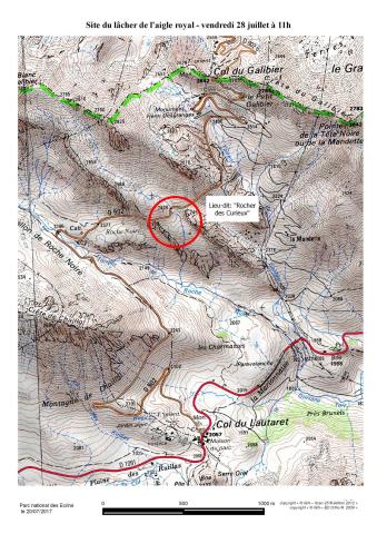 La carte de localisation du lâcher du 28 juillet 2017