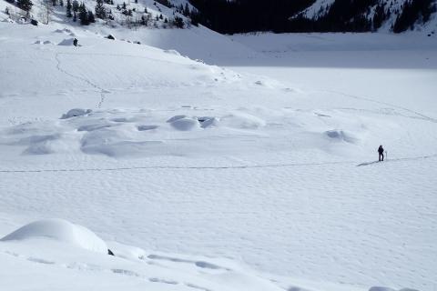 Lac Lauvitel - hiver 2018 - niveau très bas - photos S.Derivaz - J.Forêt Parc national des Écrins