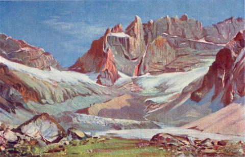 La Meije (3 983 m) illustrée par Ernest Hareux à la fin du 19e siècle (extraite de l’ouvrage de Baud-Bovy La Meije et les Écrins édité en 1908)