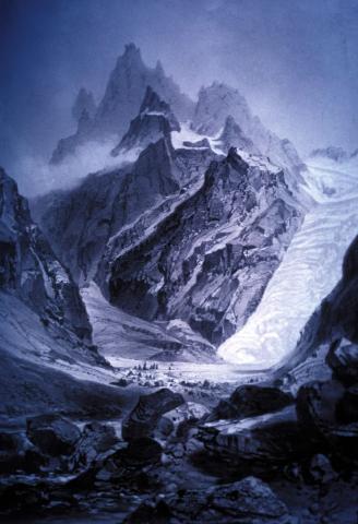 Glaciers Blanc et Noir se rejoignant au pré de Mme. Carle en 1840