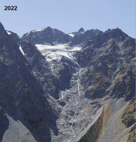 Le glacier du Casset et le couloir Davin en 2022 © C. Coursier - PNE