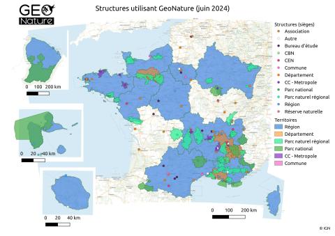 GeoNature - Structures utilisatrices (juin 2024)