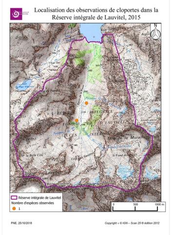 Localisation des observations des cloportes dans la Réserve intégrale de Lauvitel 2015
