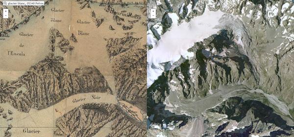 Glacier Blanc 1860 - 2014 carte IGN