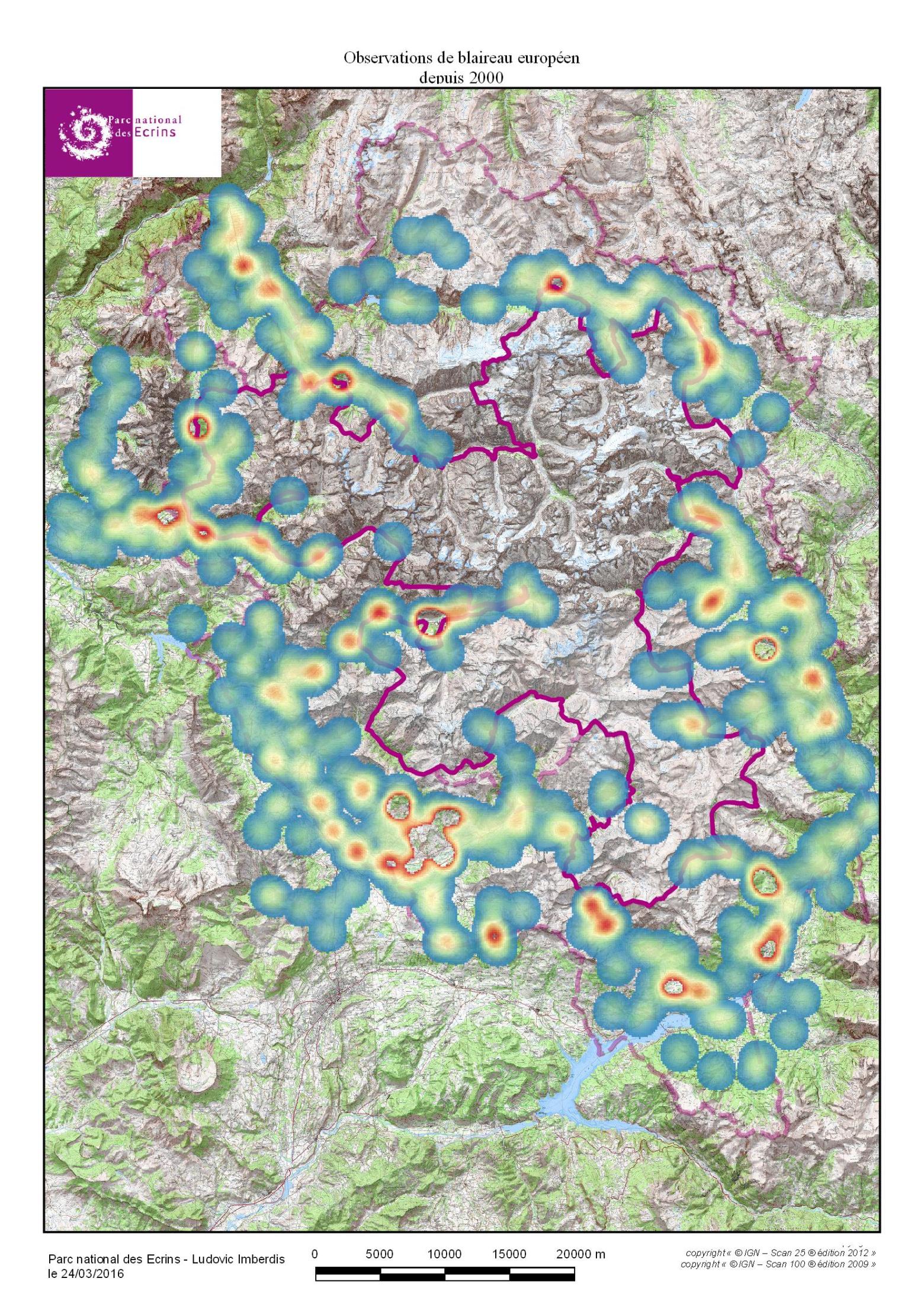 Carte présence blaireau PN Ecrins - 2016