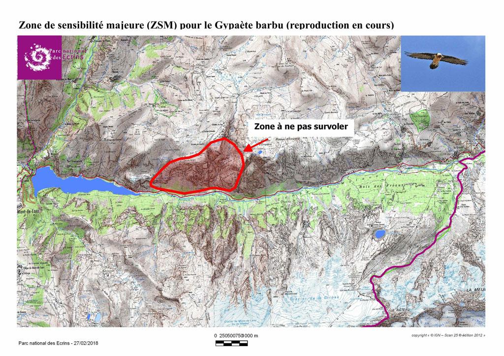 zone de sensibilité majeure - Gypaète barbu - Haute Romanche -Février 2018 - Parc national des Écrins