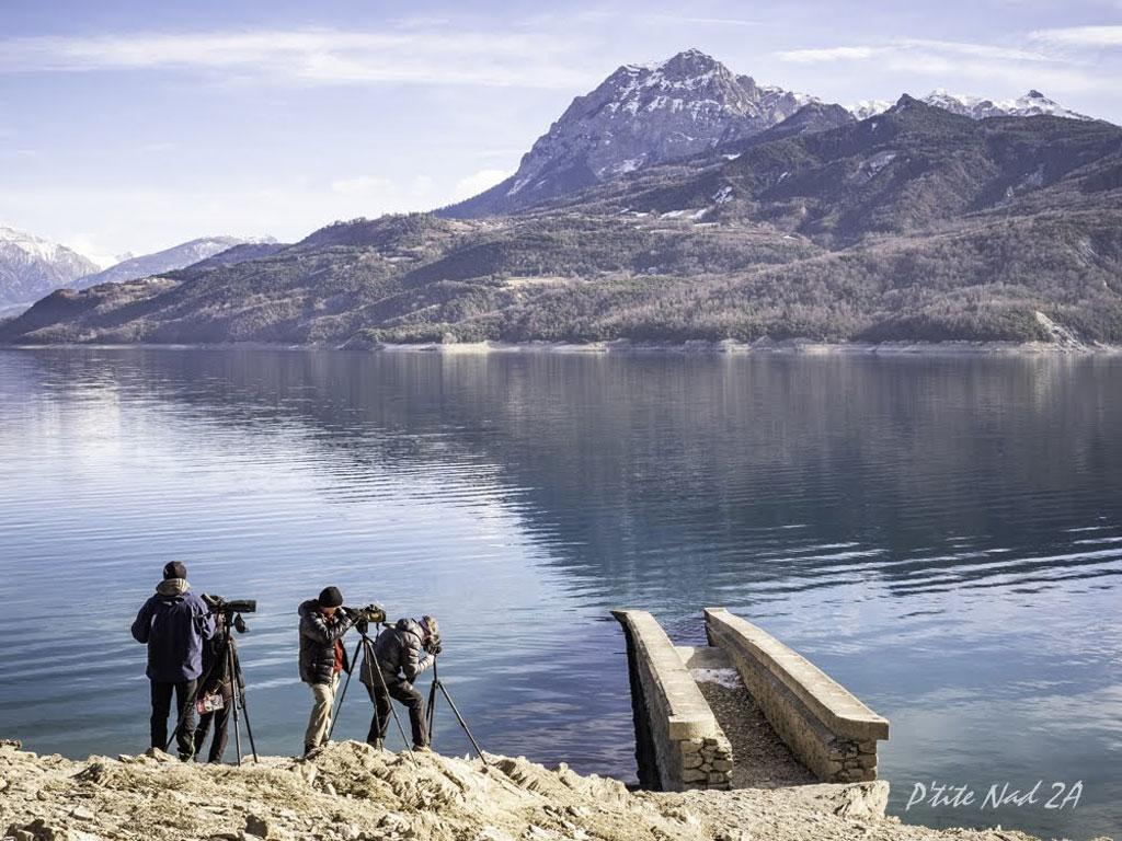 Observateurs des oiseaux d'eau, comptage Wetland janvier 2019 - Serre Ponçon - © Parc national des Écrins