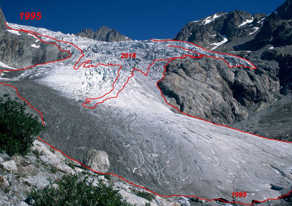 Glacier Blanc - 1995 point A- visualisation 2018 - © - Parc national des Écrins