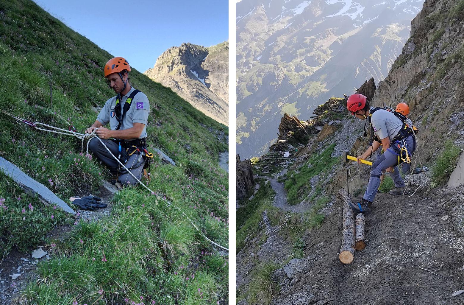 travaux sur un sentier de montagne