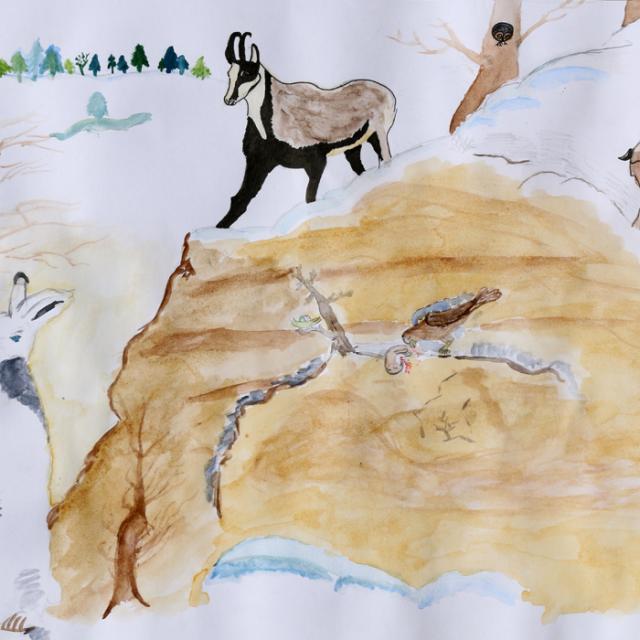 concours dessin hiver 2015 - Parc national des Ecrins -3ème prix collectif Swann SARRON et Mathis MORINO